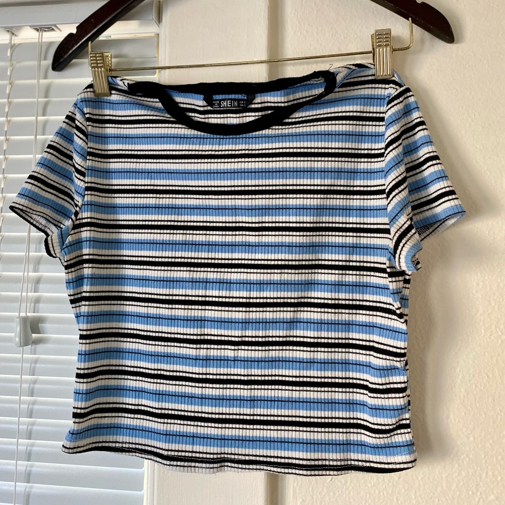 Blue & black striped crop top